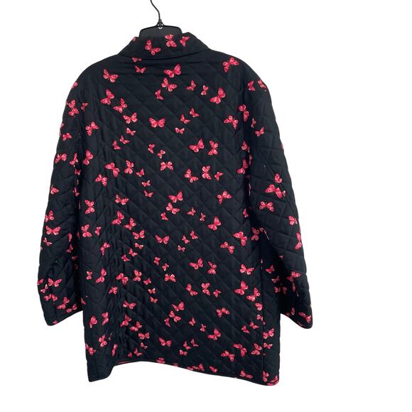 Escada Black Pink Butterfly Print Button Up Quilted Jacket Womens Size 38 / US 8 - Picture 5 of 7